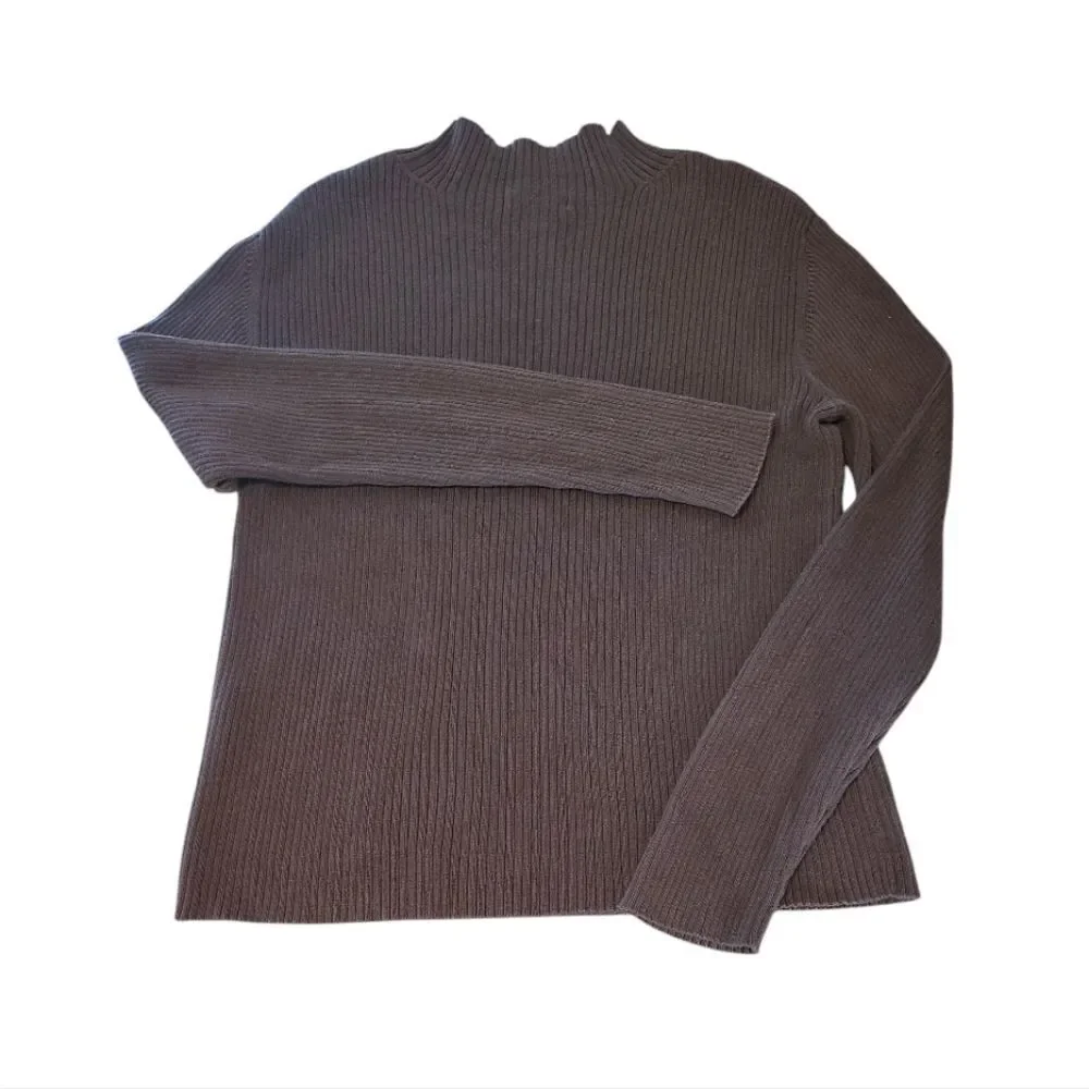 Nordstrom VTG 2004 Brown Ribbed 100% Cotton Mock Neck Sweater‎ Large